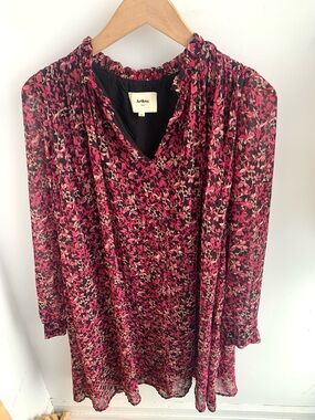 Black Midi Dress with Pink Floral Print